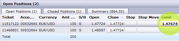 Open Positions: Limit highlighted